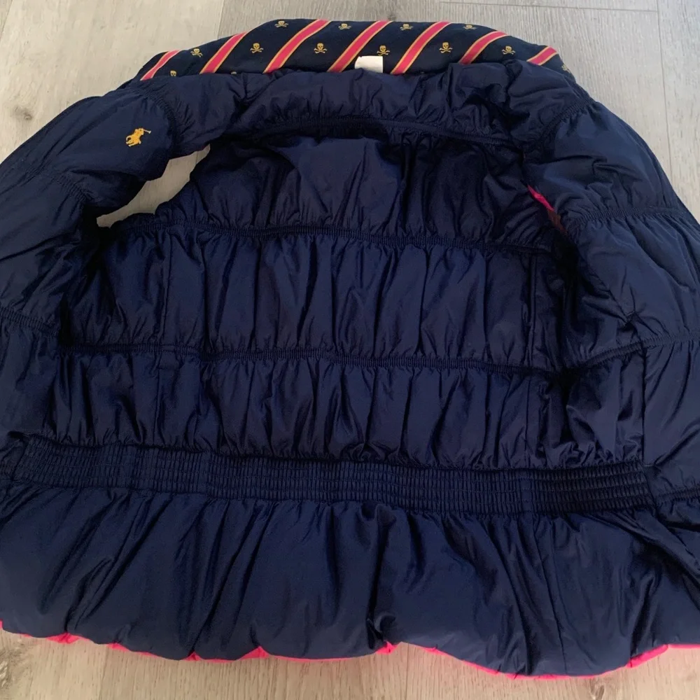 Ralph Lauren Girls Reversible Down Puffer Vest, Pink &‎ Navy sz 16 XL logo fall